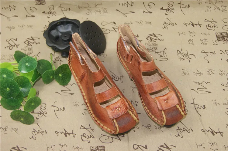 

Careaymade-head layer cowhide pure handmade personality folk style women's shoes shallow soft bottom export Pea Sandals,4 colors