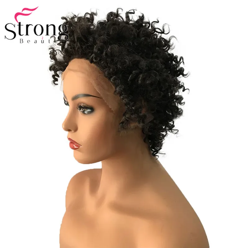 StrongBeauty кружевной передний короткий черный выделенный кудрявый афро высокий нагрев ок синтетический парик парики выбор цвета