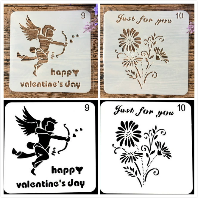 1 пара 13 см цветок Счастливого Дня Святого Валентина DIY Craft Layering Stencils живопись