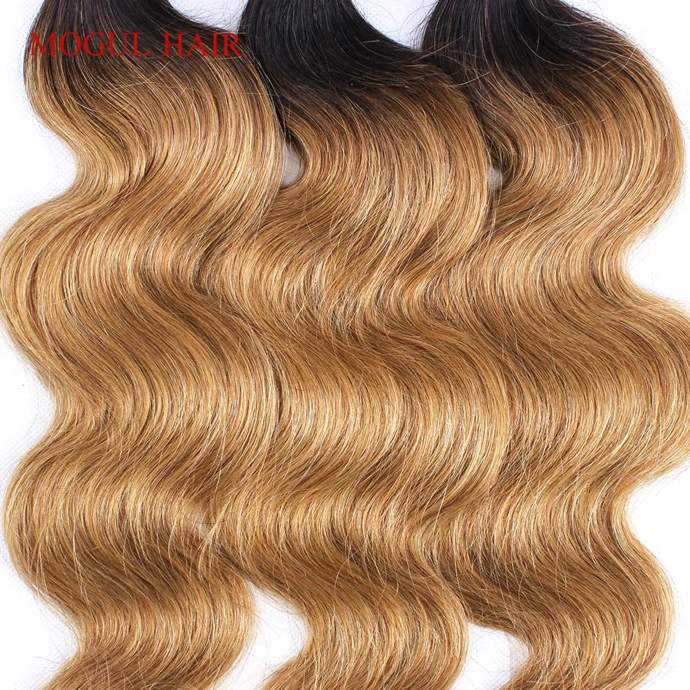 MOGUL HAIR T 1B 27 Омбре медовый блонд индийский тело вьющиеся накладные волосы 3/4 пучки не Реми человеческие волосы переплетения пучки 10-24 дюймов