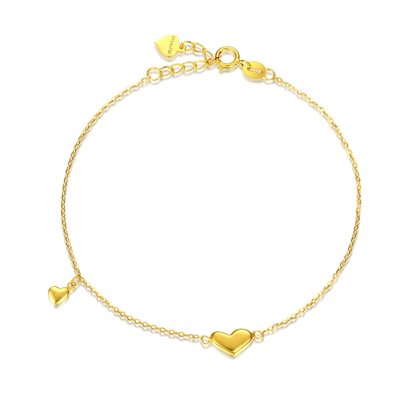 18K Yellow Gold Новое поступление AU750 желтого золота Сердце ссылка браслет Дамская ссылка браслет - Окраска металла: 18K Yellow Gold