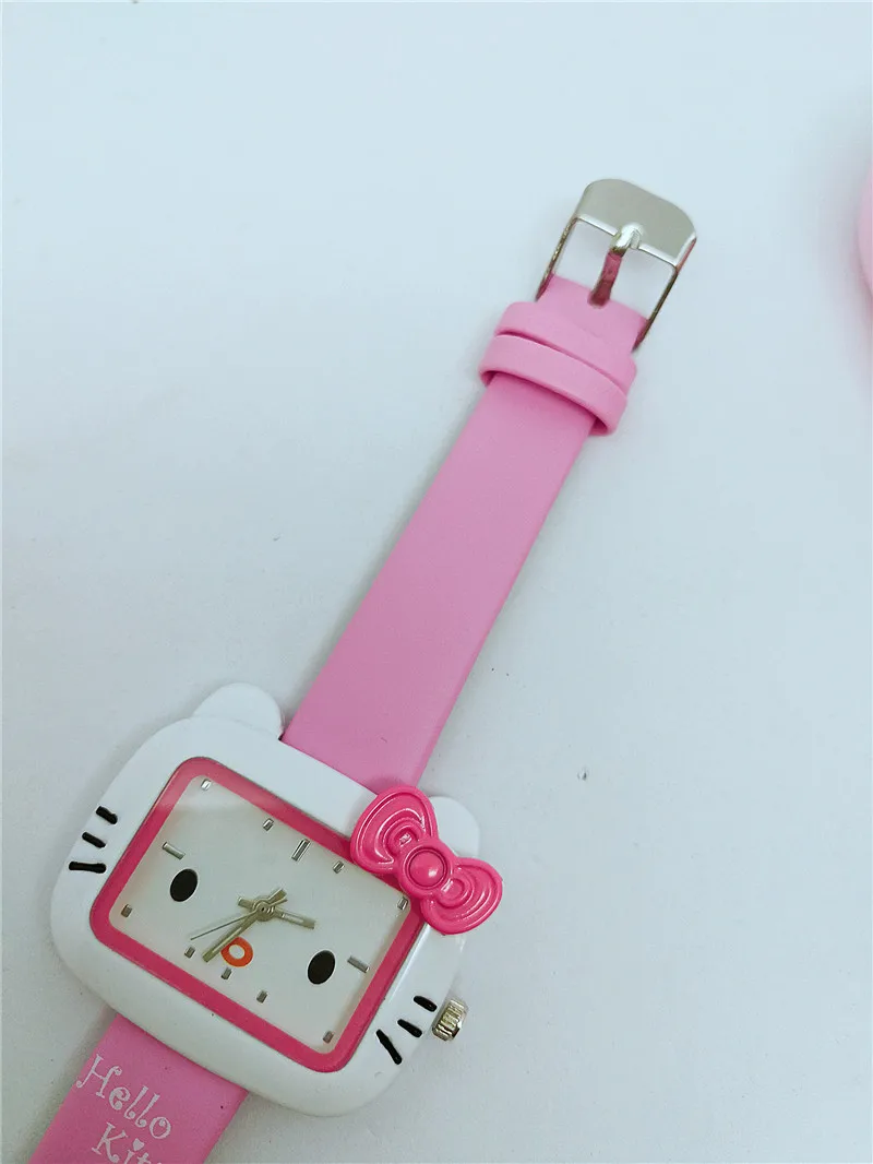 Милые модные женские часы KT cat, детские часы с рисунком hello kitty, кварцевые часы с кожаным ремешком для девочек