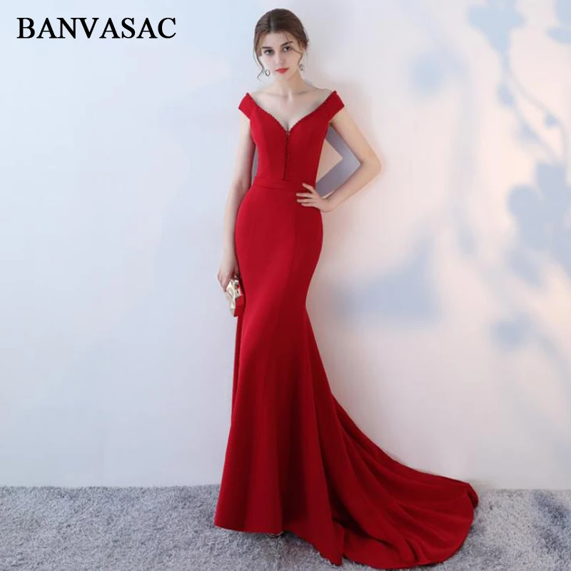

BANVASAC 2018 сексуальные платья с v-образным вырезом и кристаллами Русалка Длинные вечерние платья с коротким рукавом и коротким рукавом