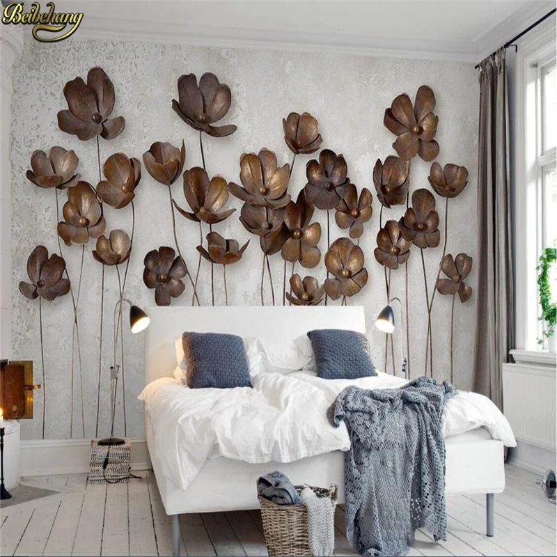 Фото Beibehang papel de parede para quarto Пользовательские 3D фотообои для стены росписи железный цветок ретро современный простой ТВ фон №1