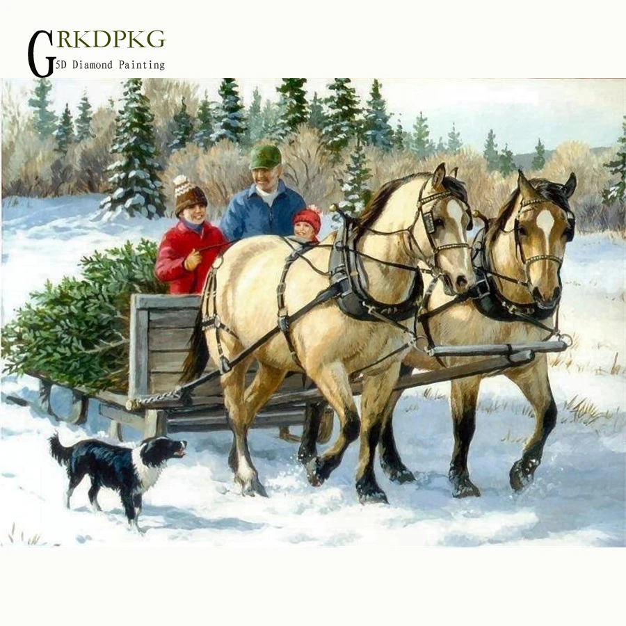 

Snow scene 5D DIY Square diamond painting full Round diamond embroidery Cross stitch pictures of rhinestones christmas deals