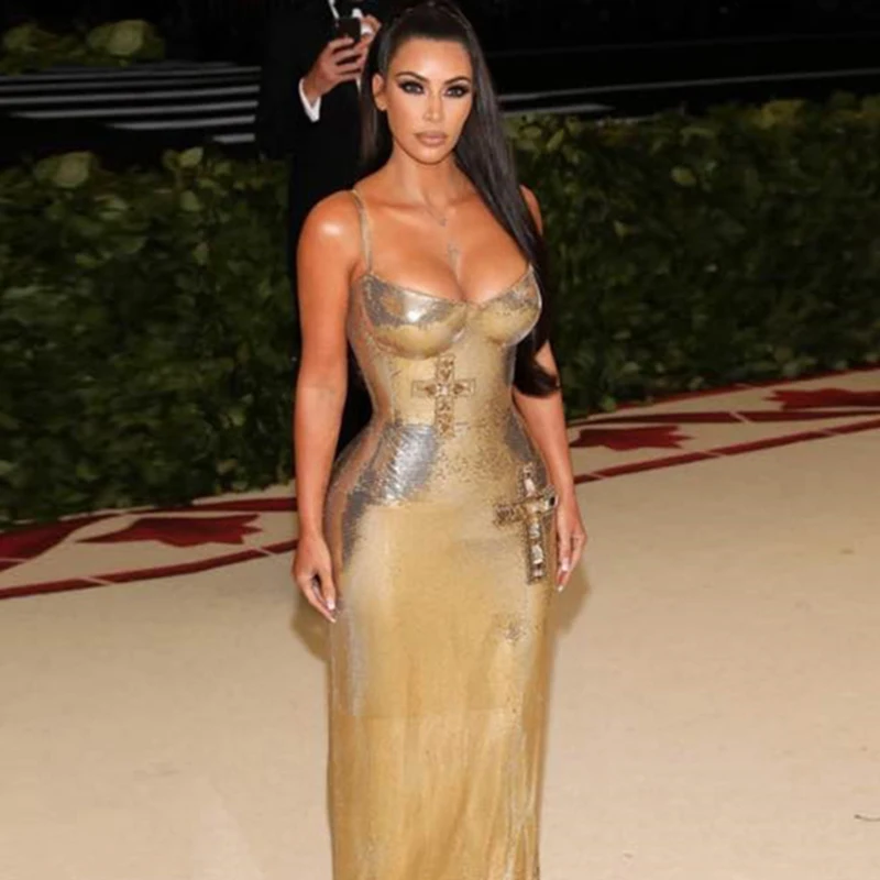 Высокая уличная Новая мода 2018 дизайнерское платье Женская Звезда Стиль Спагетти