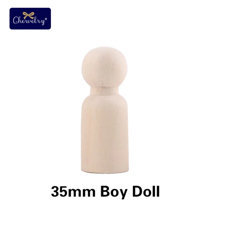 100pc Wooden Peg Dolls Family Wood Diy Crafts Natural Unfinished Wooden People DIY Baby Wooden Doll Teether Toys For Kids Gift - Цвет: 35mm Boy Doll