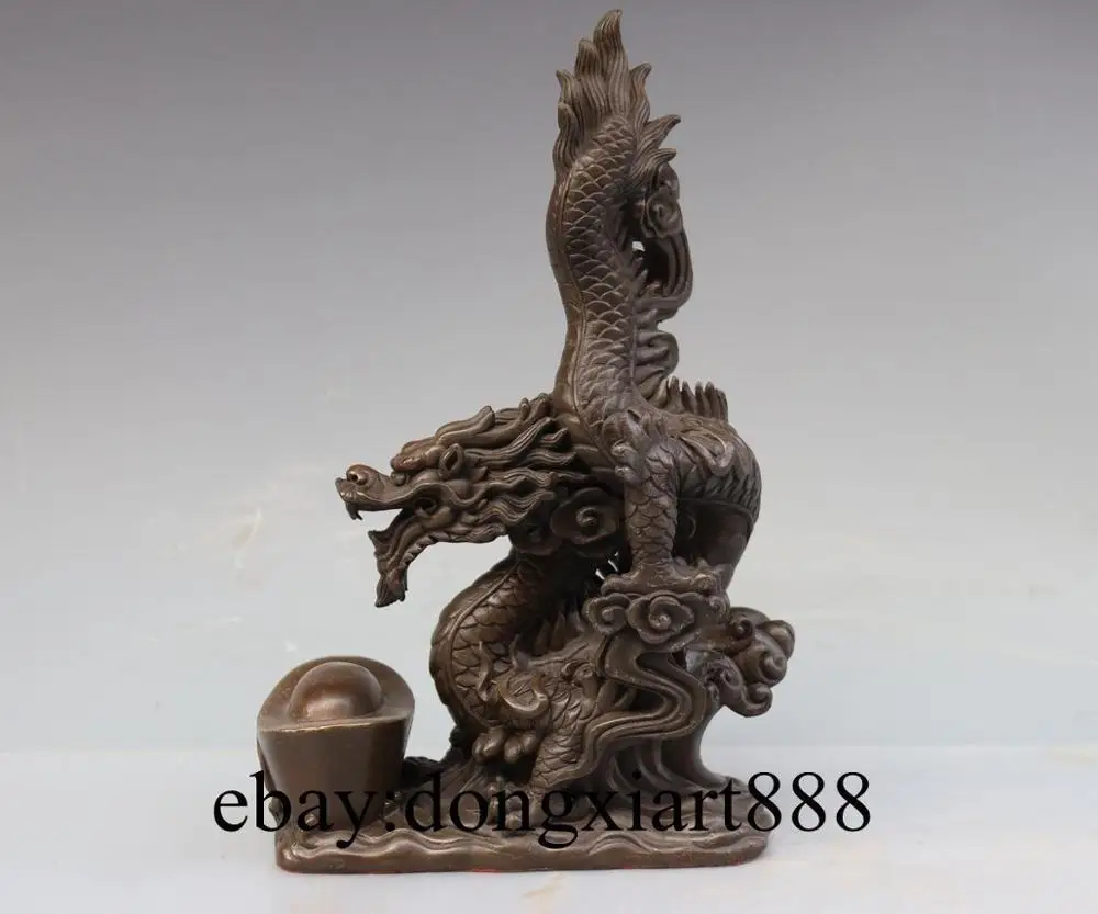 10&quot Chinese Zodiac Coffee Bronze Copper Dragon Wealth Fengshui Statue Sculpture | Дом и сад