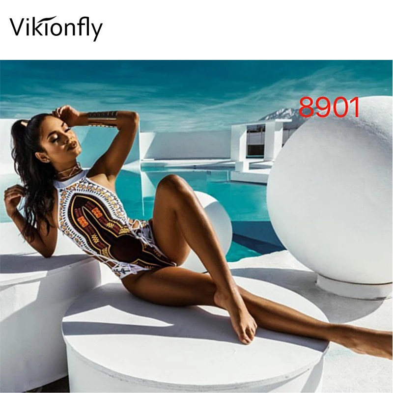 Купальник Vikionfly с Африканским принтом Цельный купальник женский сексуальный