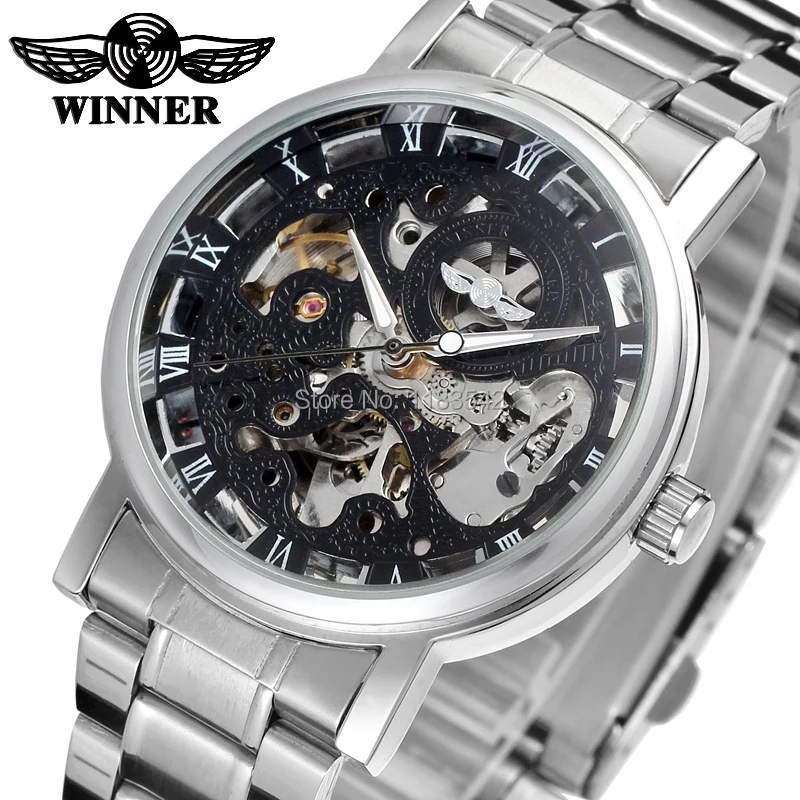 Часы наручные Winnner Мужские автоматические прозрачные Спортивные с браслетом из