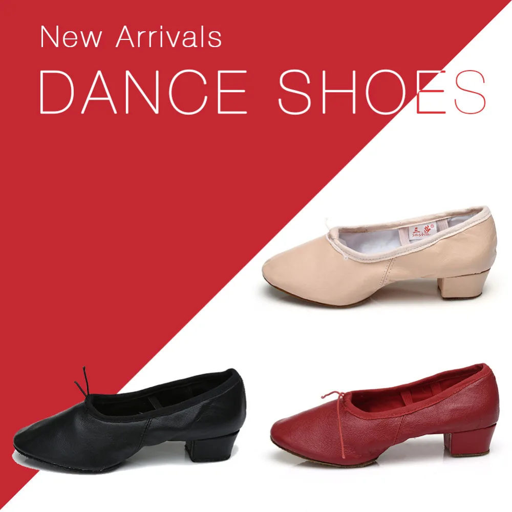 Кожаные балетные туфли танцевальная обувь для учеников девушек/женщин/красные