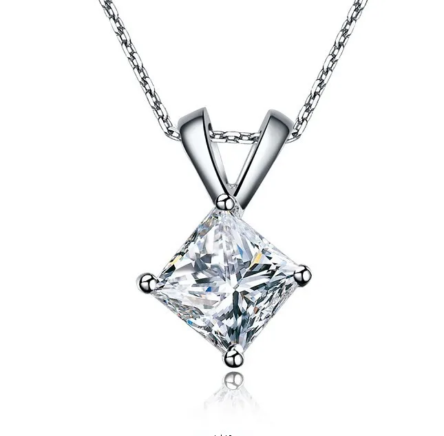 

1 CT Lovely Design Princess Cut Simulate Diamonds Pendant Necklace Solid Sterling Silver White Gold Finish Pendant Necklace