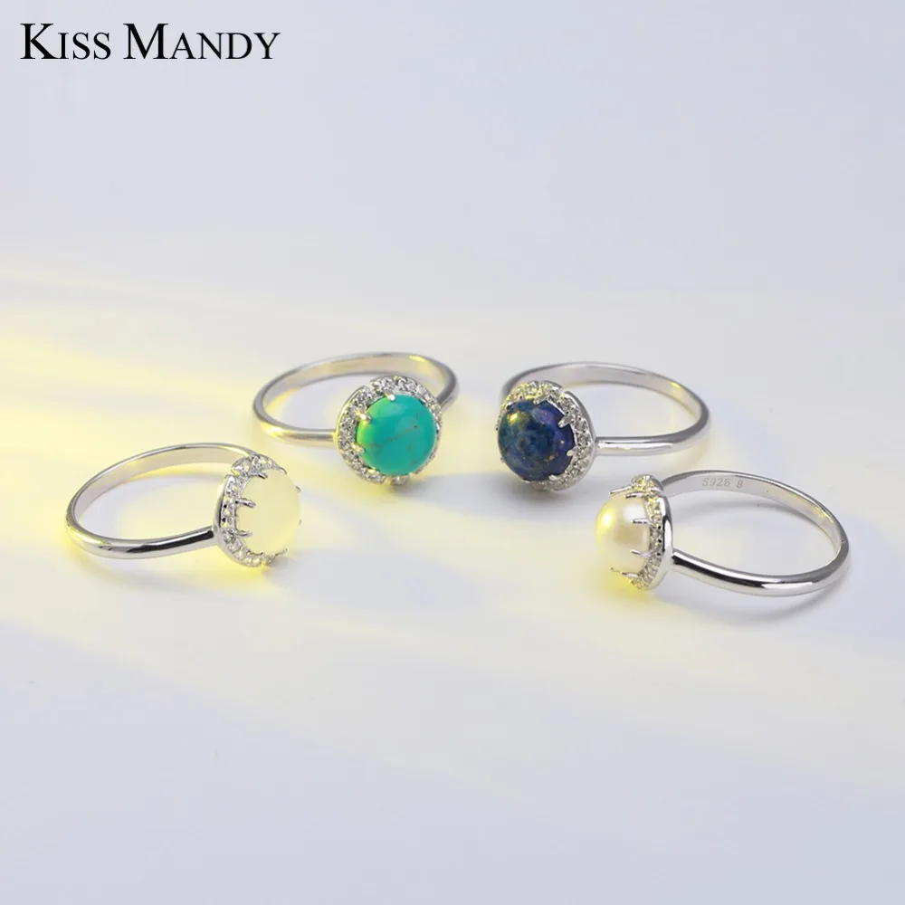 KISS MANDY, настоящее 925 пробы, серебряные кольца для женщин, бирюза, инкрустированная установка, AAA кубическое женское циркониевое кольцо, Трендовое ювелирное изделие KSR55