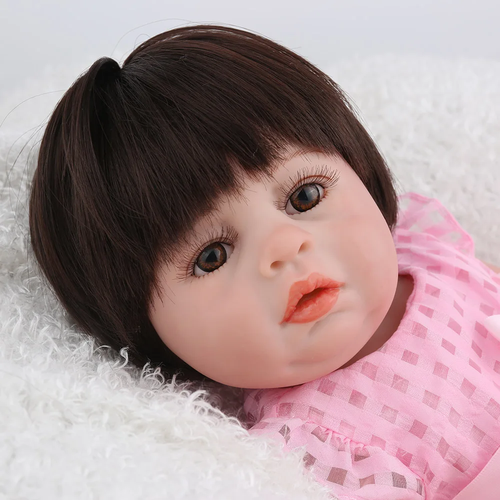 47 см NPKDOLL Reborn Baby Doll Girl Babe Boneca 18-дюймовое виниловое розовое платье принцессы парики
