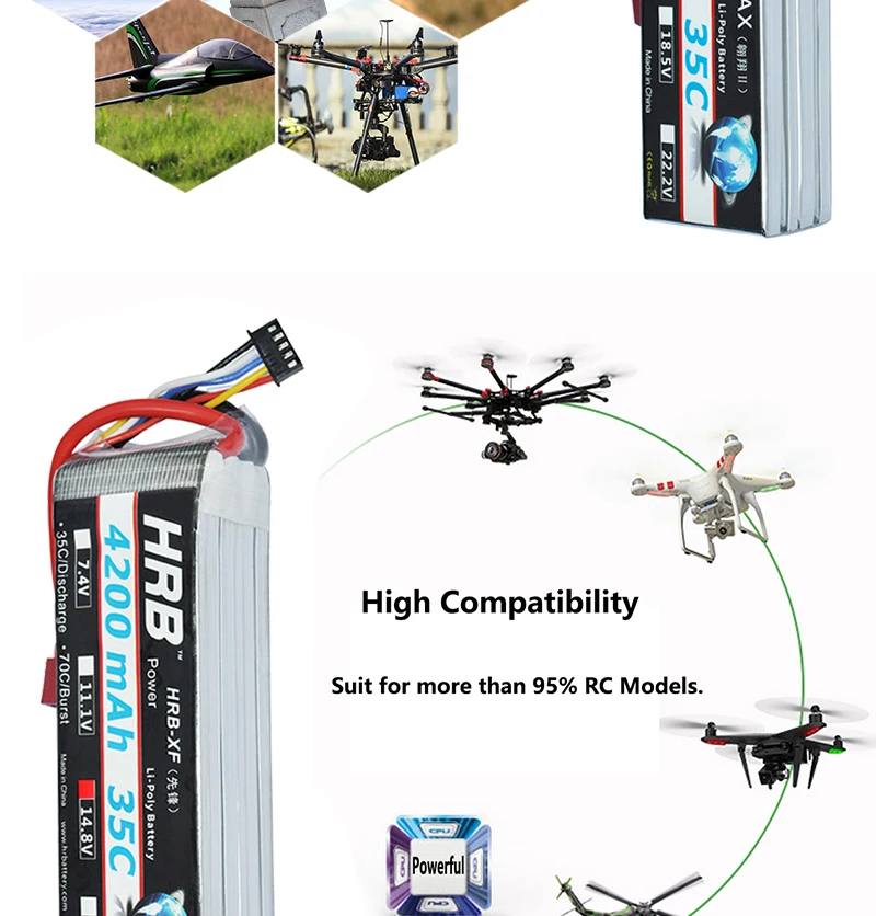 Аккумулятор hrb Lipo 2S 3S 4S 5000mah 6000mah 2600mah 2200mah 11,1 V 7,4 V 14,8 V 6S 22,2 V XT60 Deans T RC FPV части для самолетов, автомобилей, лодок
