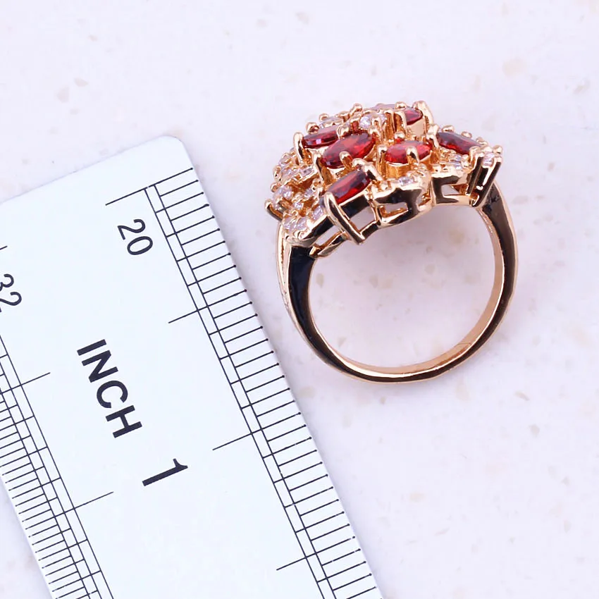 Изящные Модные кольца цвета желтого золота с красным кристаллом и фианитом