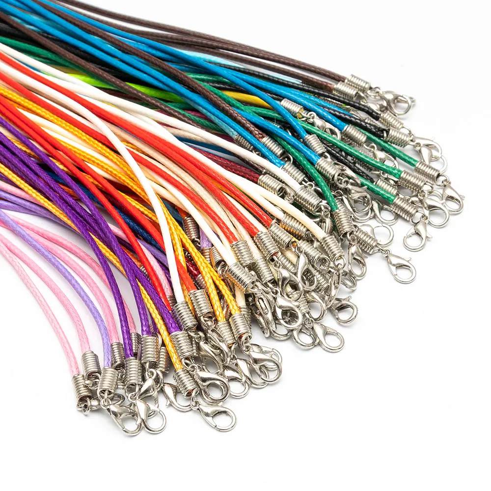50pcs 2.0mm/45cm Jewelry Cord Lobster Clasp Necklace Rope Waxed Leather Lanyard Pendant Cords Bracelet Making | Украшения и