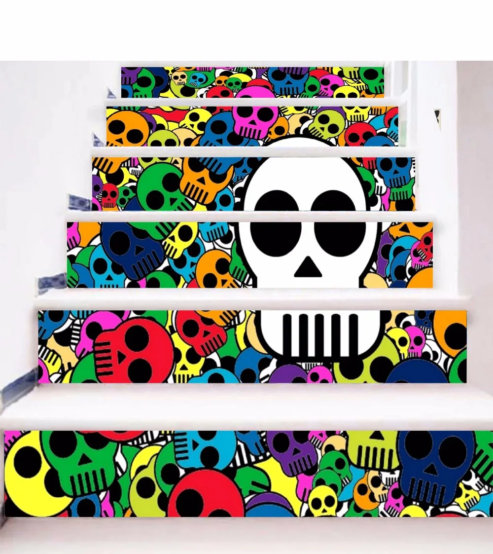 

6pcs/set 18cm x 100cm Color Skull Pattern Style Stair Sticker Wallpaper LTT017