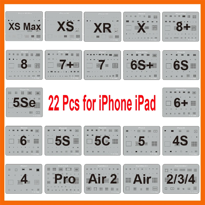 22 шт./лот микросхема BGA набор трафаретов для припоя шаблон iPhone XS Max XR X 8 7 6s 6 plus SE 5S