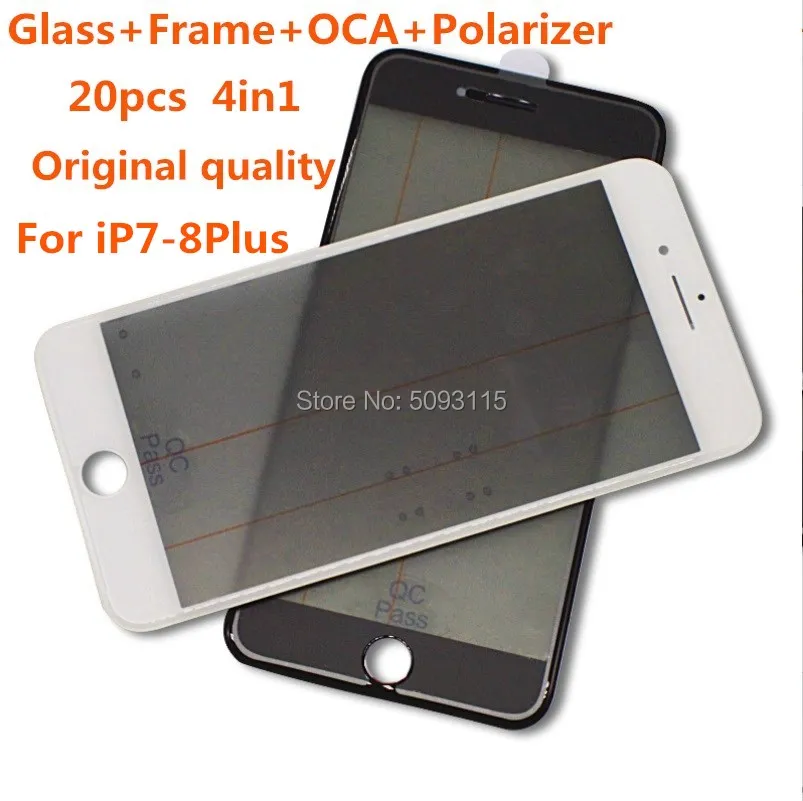 

20PC LCD Front Glass 4in1 Cold press with Frame original OCA polarizer For iPhone 7 7Plus 8 8P Screen display repair Replacement