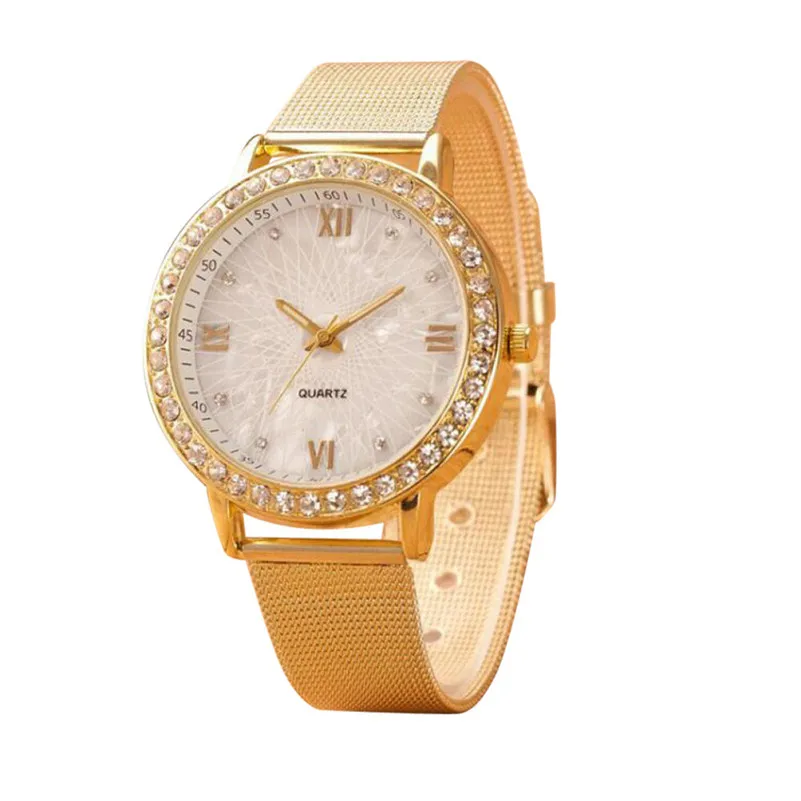 

Hot Luxury Ladies Watches Women Casual Crystal Rhinestone Quartz Wrist Watch Gold Mesh Stainless Steel Watch Clock Female Gift/C