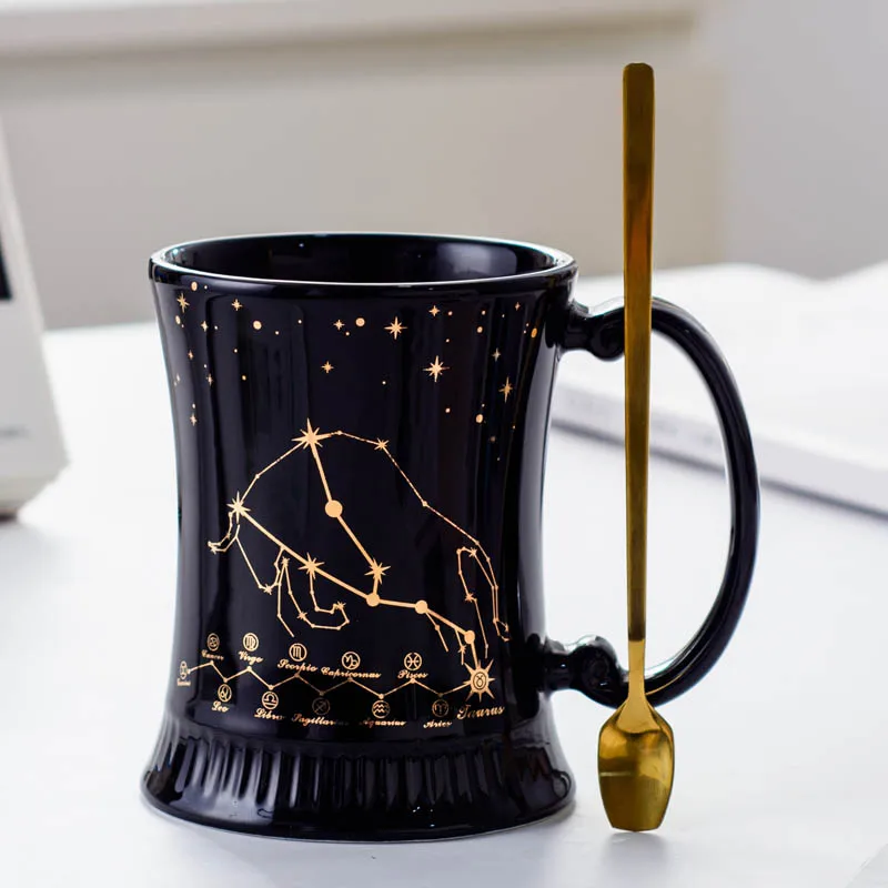 Taurus (Gift box) Римская колонна 12 чашка со знаком зодиака с ложкой элегантный подарочный ящик Керамика пара воды чашка, кофейная чашка Ins стакан с отметками - Цвет: Taurus (Gift box)