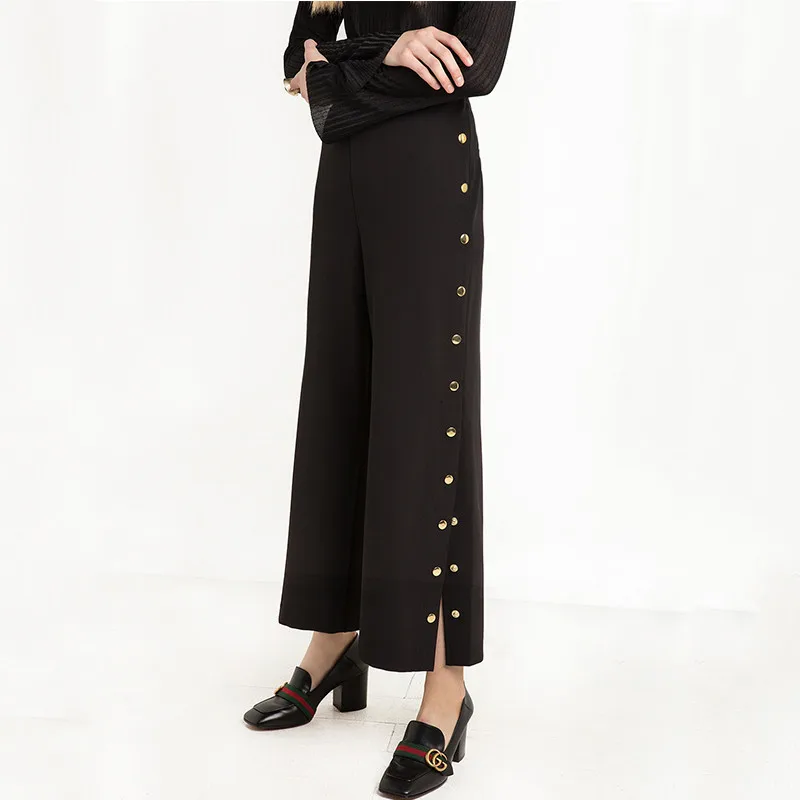 Заклепки Бисер Широкие брюки Новое поступление 2017 года разрез сбоку Для женщин