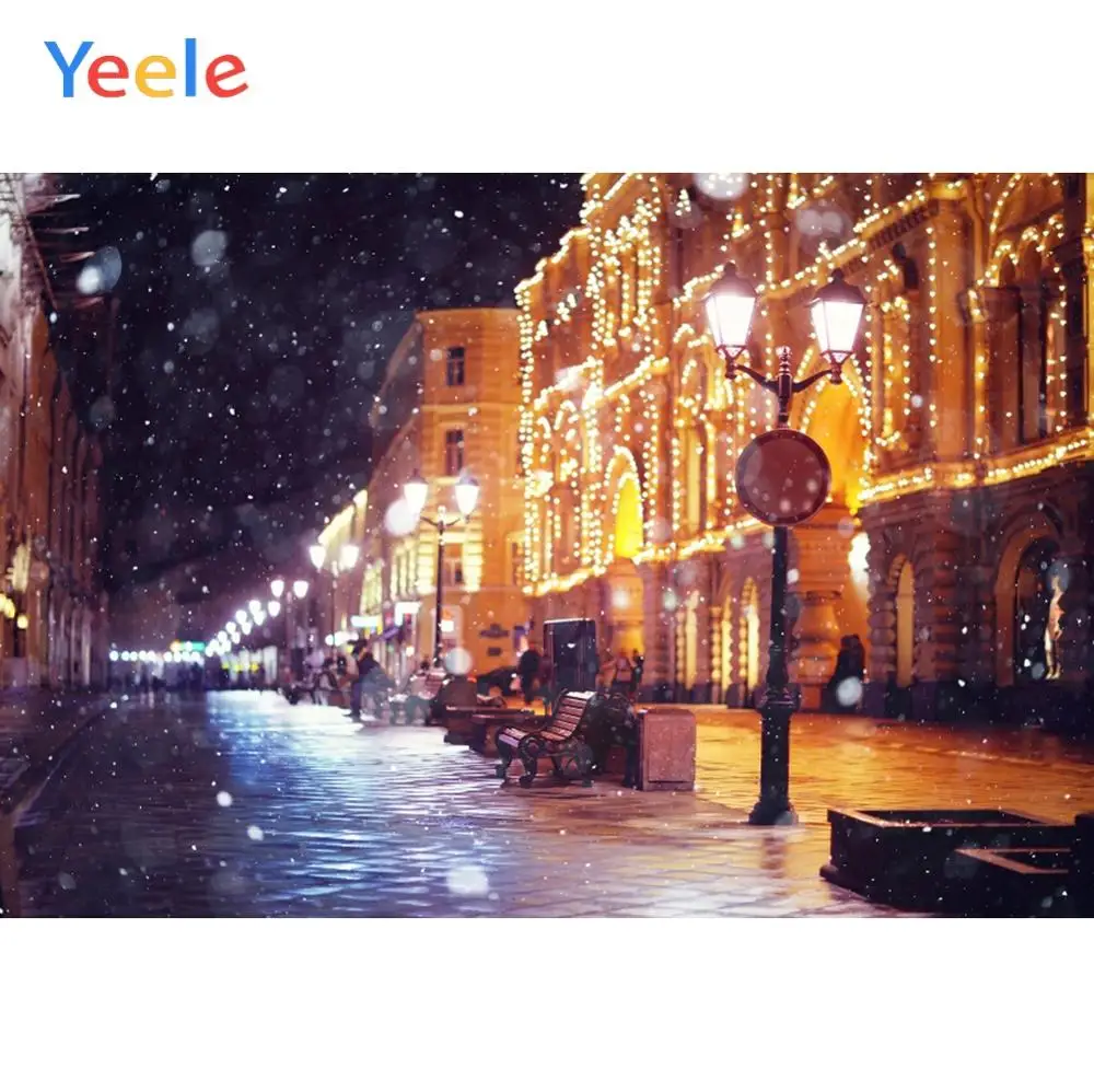 

Фон для фотосъемки с изображением ночной улицы и снега