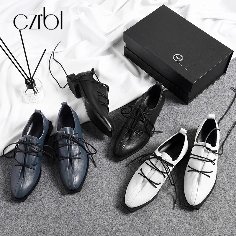 CZRBT Plus Size 34-42 Ladies Flat Shoes Genuine Leather Women Casual Lace Up Loafers Autumn Comfortable Brogue | Обувь