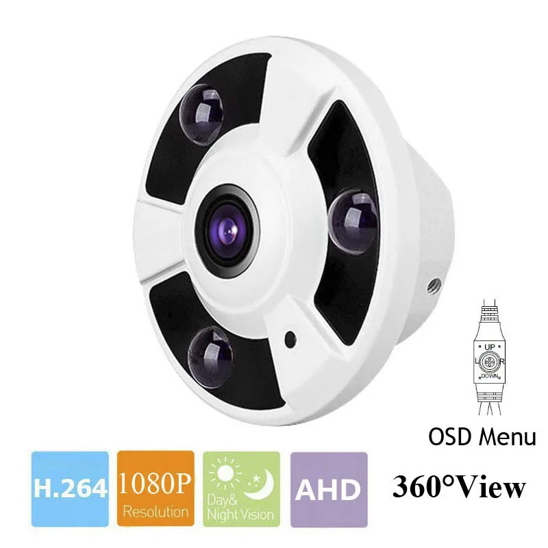 2MP 4MP 5MP панорамная AHD камера Рыбий глаз объектив OSD меню 360 градусов вид 1080P IR 10m