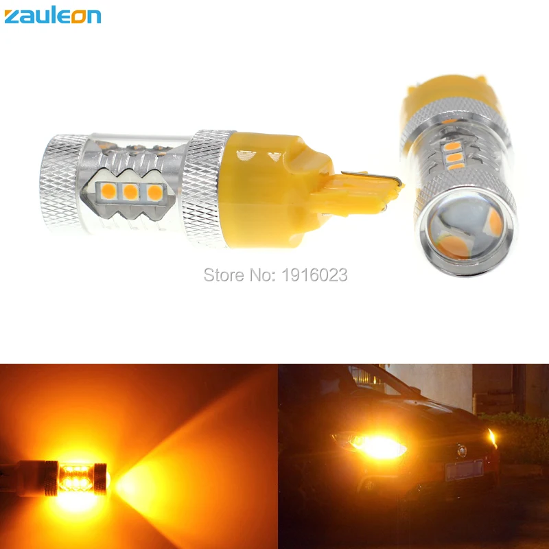 Zauleon 2 шт. светодиодная автомобильная лампа T20 7440 WY21W 80 Вт Янтарная высокомощная