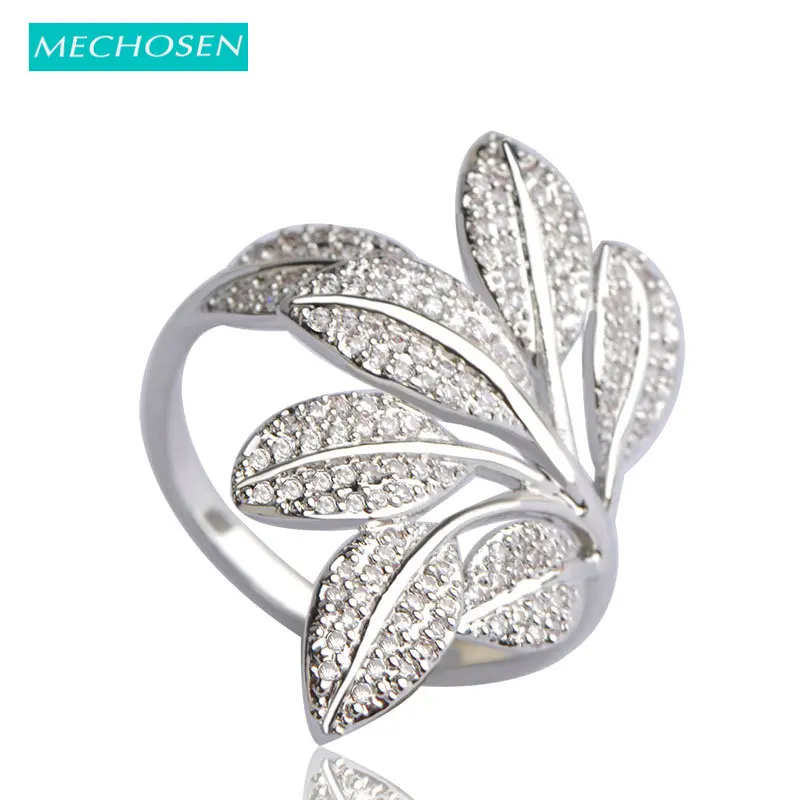 Индия Дубай Листья Сверкающих Циркон Кольца Перста Женщины Большой Широкий Aros