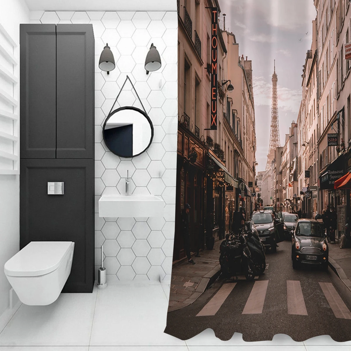 Винтажная Парижская Франция очень длинные тканевые занавески для душа декор