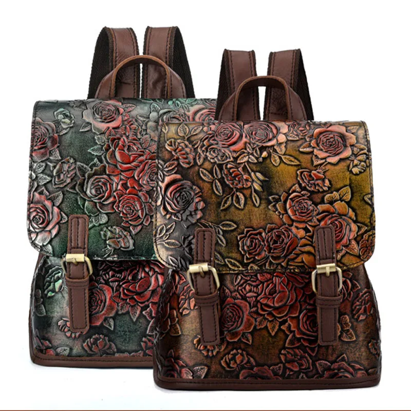 Женский рюкзак из натуральной кожи с тиснением в стиле ретро|rucksack brand|brand rucksackbackpack