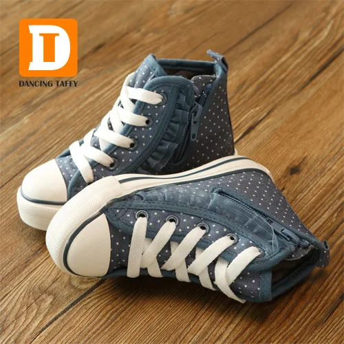 

Lace Bow Girls Shoes Brand Casual Children Shoes For Girls Dot Canvas Sports Rubber New 2019 Autumn Princess Kids Sneakers