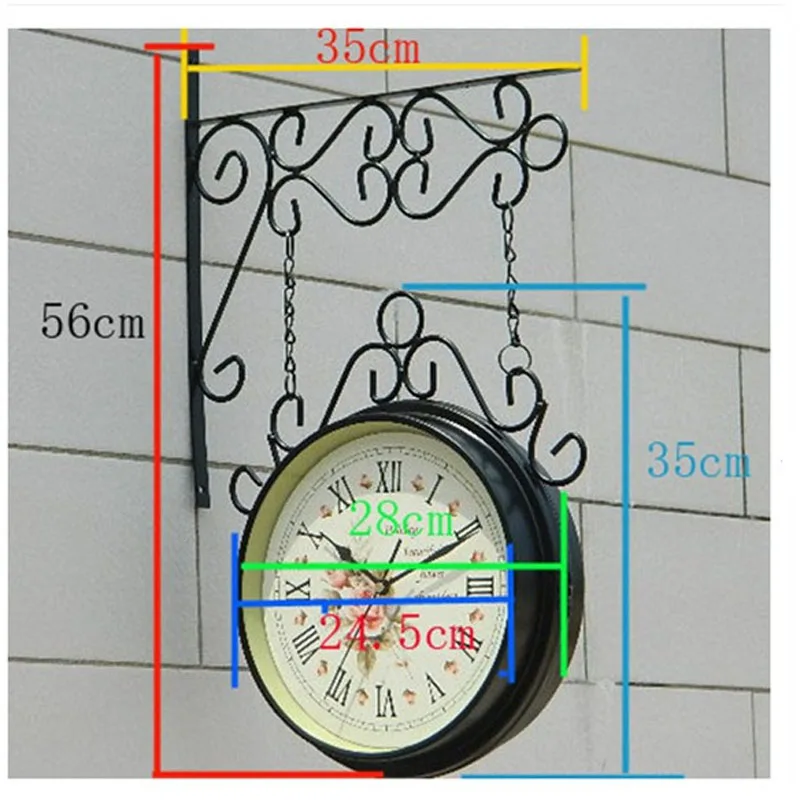Бесшумные часы Двухсторонние настенные винтажные большие из кованого железа