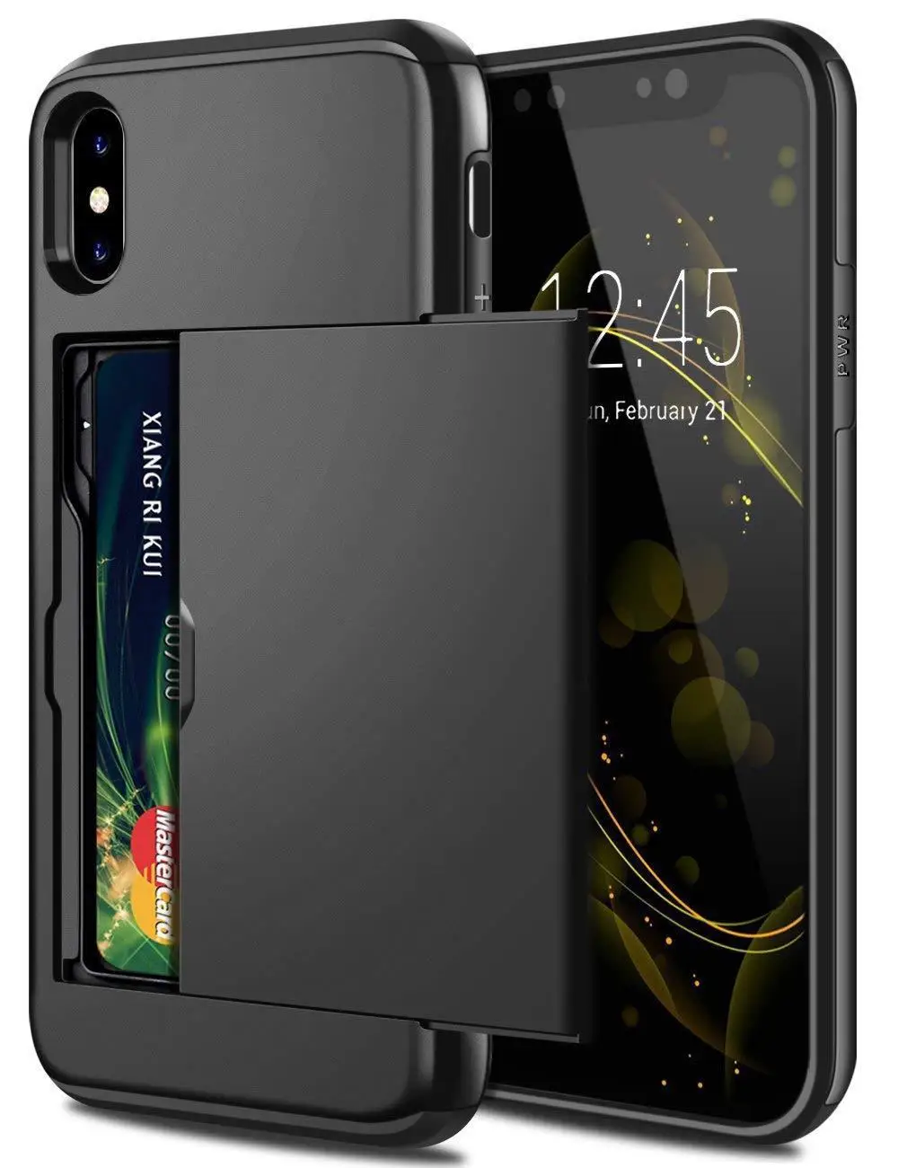Black Защитный сдвигающийся Чехол для карт iPhone X XS Max XR 7 8 Слот для карт чехол для iPhone 7 8 Plus XR X чехол для iPhone 5 5S 6 6 S Plus - Цвет: Black