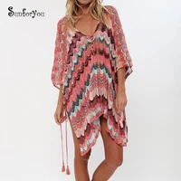 plus size knitted tunic for beach bikini cover up vestido playa beach cover up sarong women dress tassel bathing suit cover ups