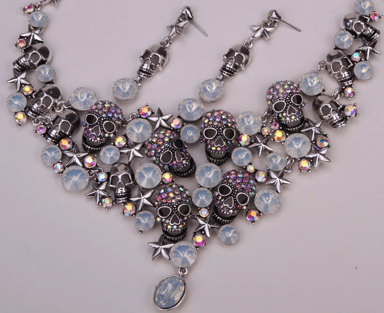 Skull star necklace earrings sets women biker jewelry gifts W/ crystal antique silver color NC03 wholesale dropshipping | Украшения и