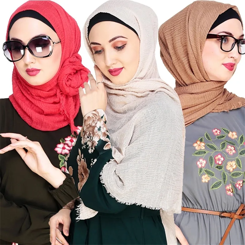 

Women Crinkled Hijab Cotton Muslim Headscarf Islamic Turkish Turban Foulard Femme Musulman Instant Scarf Shawl Wrap