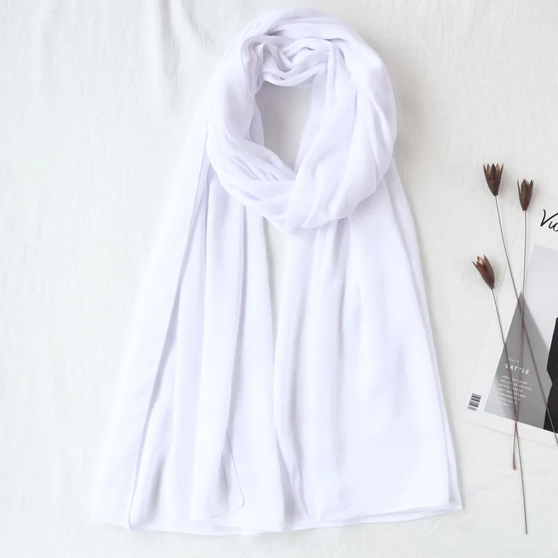 23 white Цельный женский Одноцветный Шелковый платок hijabs обертывания мягкие длинные мусульманские платки блестящие шарфы hijabs - Цвет: 23 white