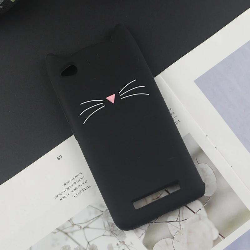 HuxuBlack Милый 3D мультяшный силиконовый чехол для Xiaomi Redmi 4A чехол s Япония блестящая борода кошка кошечка с милыми ушками чехол для телефона - Цвет: HuxuBlack