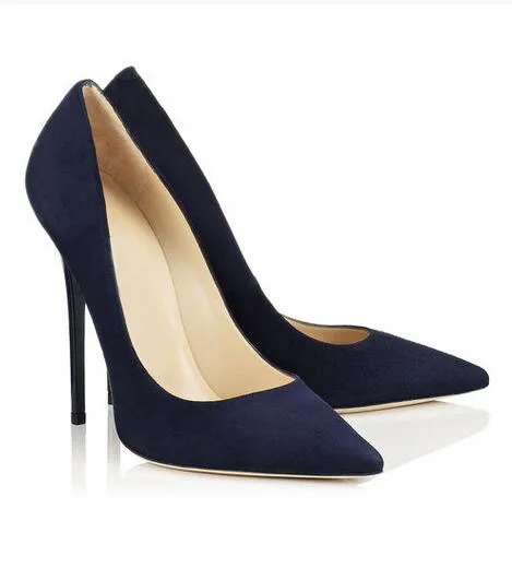 Женские замшевые туфли-лодочки на шпильке с острым носком высоком каблуке