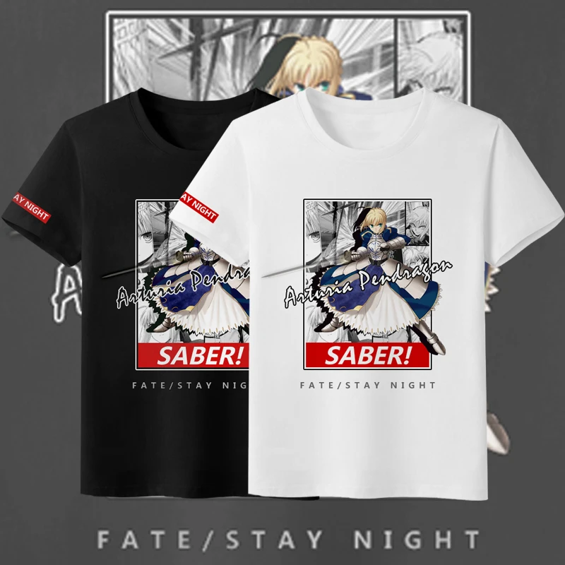 

Fate Series Saber Unisex Summer Style Black T-Shirt Anime Milk Silk T Shirt Fashion Casual Short Sleeve TEE Tops Black & White