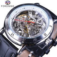 forsining waterproof gear flower movement transparent genuine leather men skeleton mechanical automatic watches top brand luxury