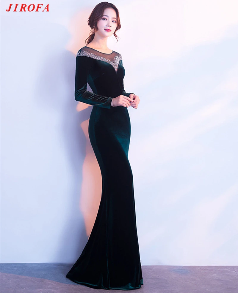 Длинное бархатное зимнее платье для женщин Vestidos Verano Макси платье элегантное вечернее платье Русалка с длинным рукавом