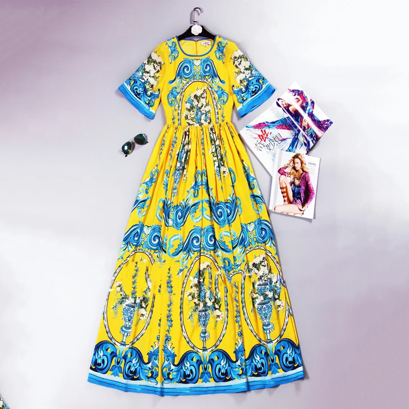 Элегантный дизайн женское летнее платье с расклешенными рукавами принтом для