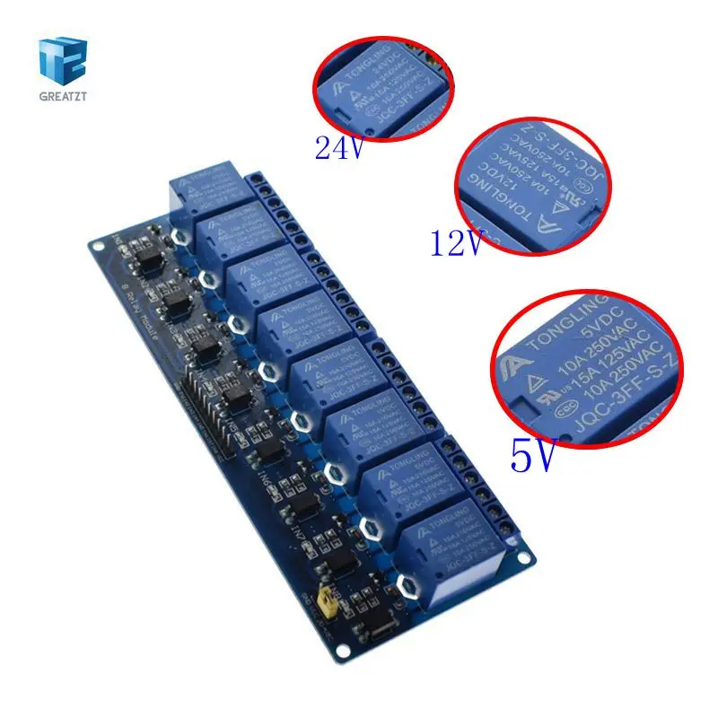 8 канальный релейный модуль 5 в 12 В 24 плата для Arduino PIC AVR MCU DSP ARM Электронный