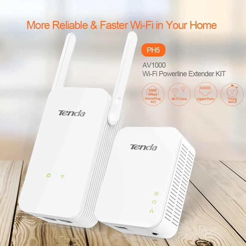 Tenda PH5 1000 Мбит/с Беспроводной Gigabit Powerline Wi Fi Range Extender объединить AV1000 сетевой адаптер