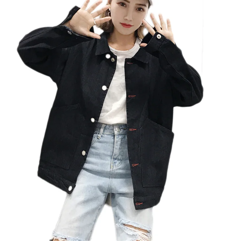 Женская винтажная куртка BF черная свободная повседневная с дырками|jacket spring|jean